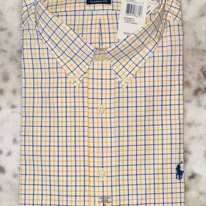 Ralph Lauren Men's Yellow and Blue Plaid Shirt